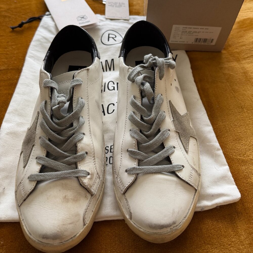 Golden Goose Women's Iconic Super-Star/black heel tab & metal stud lettering 41